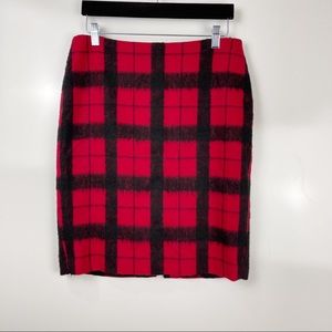 Talbots Petites Red Buffalo Plaid Wool Blend Pencil Skirt Sz 6P